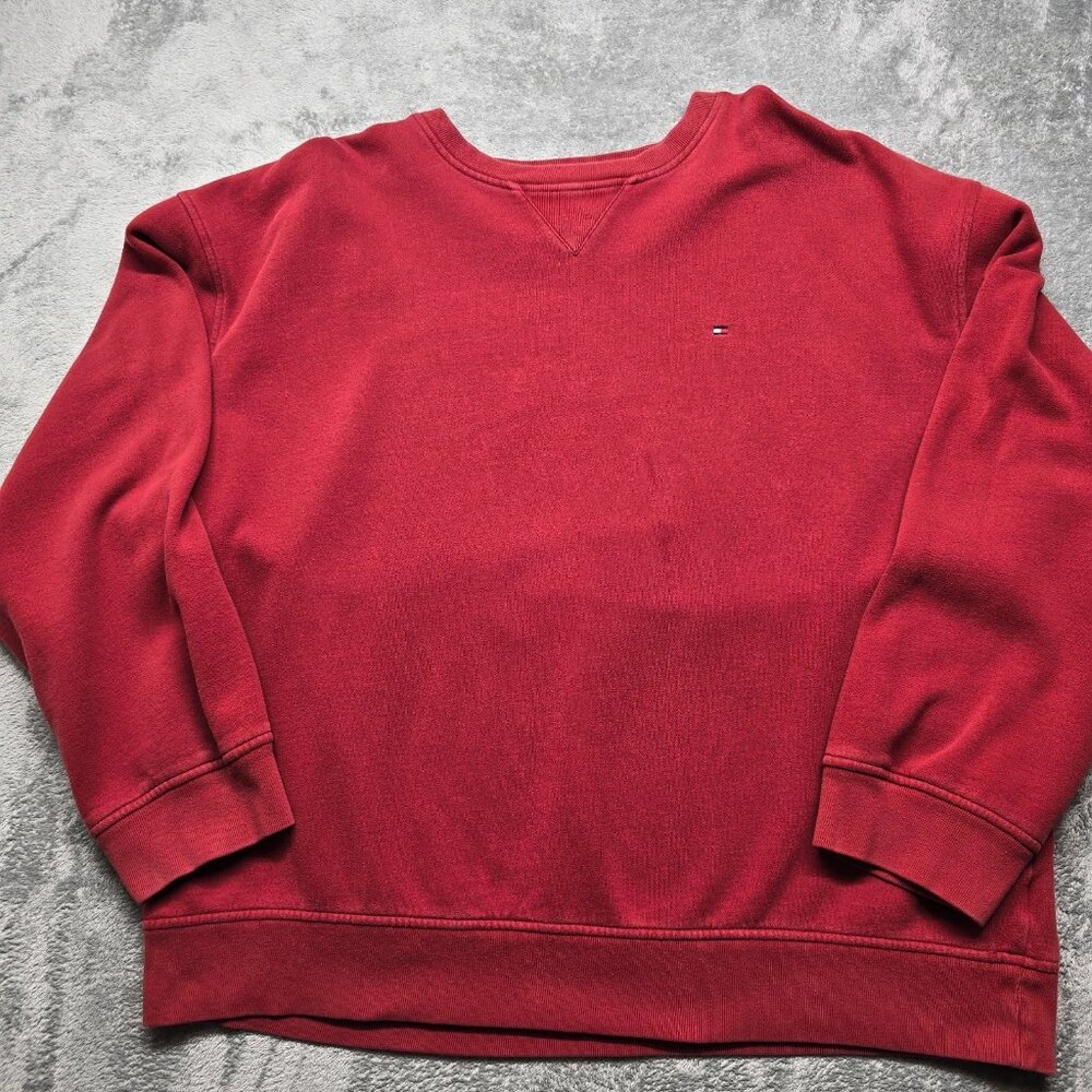 Tommy Hilfiger Crew Neck Sweatshirt Mens XXL Red Pull-Over‎ Embroidered Flag